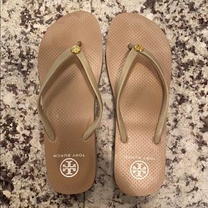 Tan Rubber Tory Burch Flip Flops